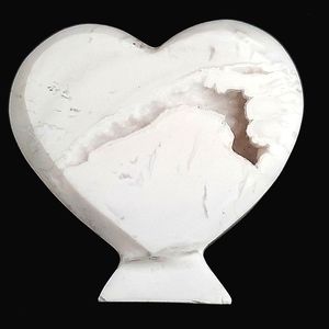 Snow White Plume Agate Freestanding Heart Shaped Crystal Gemstone From Indonesia